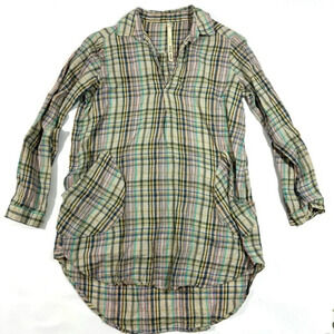 Uncle Frank Popover Linen Tunic Plaid Size Small Long Sleeve